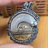 Gemshell Spiral Fossil Pendant - Agate + Quartz in Sterling