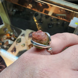 Etched Raw Watermelon Tourmaline Crystal Ring in Sterling Silver Ring Sz 7