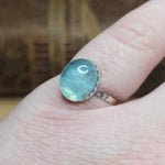 Big Blue Aquamarine Ring sz 9 – Hammered Sterling Silver