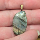 Blue Gold Purple Labradorite Pendant - Antiqued Brass Tone Bail