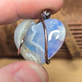 Sky Plume Agate Heart + Aurora Opal Pendant – Recycled Copper