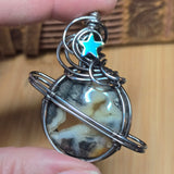 Marcasite Agate Planet Pendant - Oxidized Sterling Silver Geode Wrap