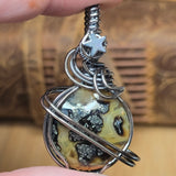Marcasite Moon Pendant Celestial Wire Wrap - Sterling Silver with Hematite Star