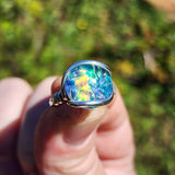 Aurora Opal Ring Size 9 – Sterling Silver Carved Doublet