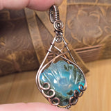 Moss Agate + Aurora Opal Triplet Shell Pendant – Carved Scallop in Antiqued Copper