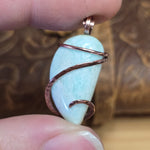 Light Blue Amazonite Pendant - Copper Wrapped Stone Jewelry