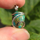 Turquoise Pendant 9ct Chunky Blue-Green - Hammered Sterling Silver
