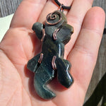 Lizard Green Moss Agate Carving Pendant in Copper