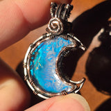 Marcasite Agate + Aurora Opal Moon Pendant – Frost Moon in Copper