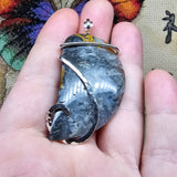 Metallic Oregon Bumblebee Marcasite Plume Agate Pendant in Sterling Silver