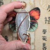 Agate Slice Pendant with Crystals – Copper Wrap
