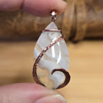 Tube Moss Agate Pendant Crystal Fade with Geode Copper Wrapped