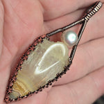 Crazy Lace Agate Pendant Real Pearl - Copper Wire Wrap