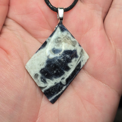 Hand-Cut Sodalite Pendant – Blue and White Natural Stone Necklace