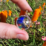 Moon and Stars Rainbow Aurora Opal Pendant In 14kt Rose Gold Fill and Sterling Silver