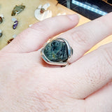 Chunky Raw Natural Blue Green Tourmaline Ring in Sterling Silver Sz 9.5