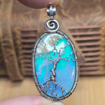 Plume Agate + Aurora Opal Spooky Tree of Life Pendant – Oxidized Sterling Silver