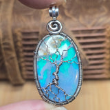 Plume Agate + Aurora Opal Spooky Tree of Life Pendant – Oxidized Sterling Silver