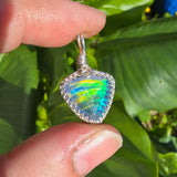 Double Sided Faceted Rainbow Aurora Opal Pendant In Sterling Silver