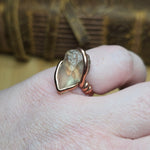 Raw Oregon Sunstone Crystal Ring Sz 7.5 in Hammered Copper