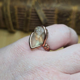 Raw Oregon Sunstone Crystal Ring Sz 7.5 in Hammered Copper