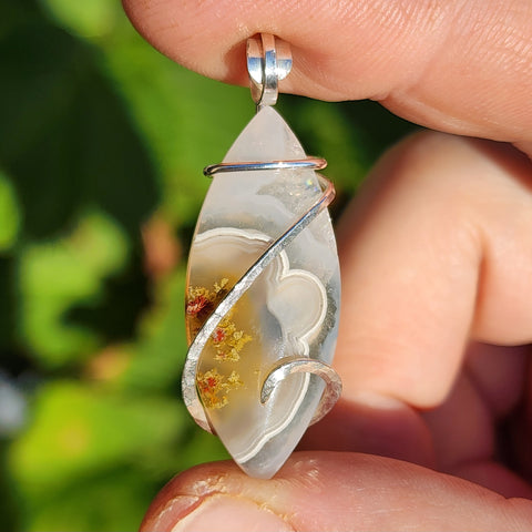 Red-Green Moss Agate Pendant - Sterling Forged Embrace