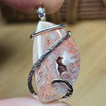 Crazy Lace Agate Pendant – Rosy Canyon with Crystal Cave in Sterling Silver
