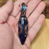 Blue Sodalite Labradorite Pendant – Copper Flow + Night Sky Flame