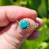 Natural Turquoise Ring sz 9.25 – Hammered Sterling Silver Bright Blue-Green