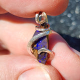 Boulder Opal Pendant Sterling Silver - Indigo Base with Blue + Violet Fire