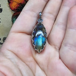 Rutilated Quartz on Labradorite in Antiqued Sterling Silver Pendant Necklace