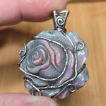 Purple Labradorite Rose Pendant - Sculpted Bloom in Antiqued Sterling