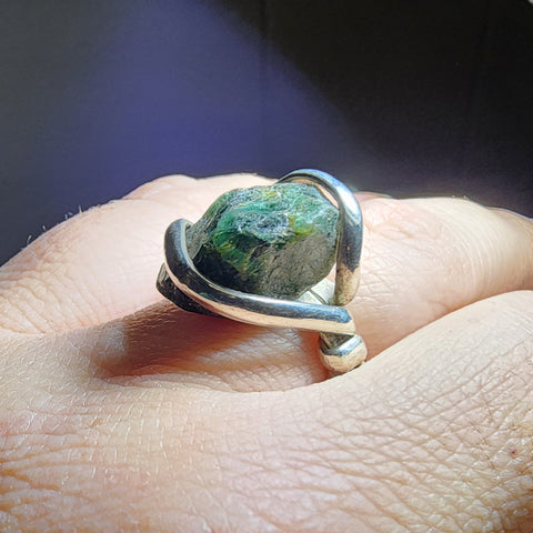 Chunky Raw Natural Blue Green Tourmaline Ring in Sterling Silver Sz 9.5