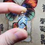 Carved Blue Aquamarine Leaf Wire Wrapped Pendant in 14kt Rose Gold Fill