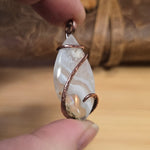 Tube Moss Agate Pendant Crystal Fade with Geode Copper Wrapped