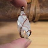 Tube Moss Agate Pendant Crystal Fade with Geode Copper Wrapped
