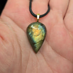 Labradorite Pendant – Golden Green Flash Teardrop Necklace