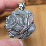 Purple Labradorite Rose Pendant - Sculpted Bloom in Antiqued Sterling