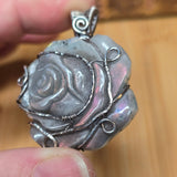 Purple Labradorite Rose Pendant - Sculpted Bloom in Antiqued Sterling