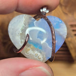 Sky Plume Agate Heart + Aurora Opal Pendant – Recycled Copper
