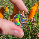 Moon and Stars Rainbow Aurora Opal Pendant In 14kt Rose Gold Fill and Sterling Silver