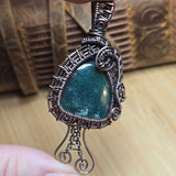 Moss Agate Pendant – Copper Woven Mushroom Spirit