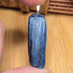 Dark Blue Kyanite Pendant - Matte Blade Silver Tone