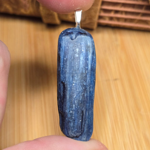 Dark Blue Kyanite Pendant - Matte Blade Silver Tone