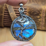 Labradorite Moon Spooky Tree of Life Pendant – Oxidized Sterling Silver