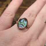 Rutile Quartz + Abalone Copper Ring sz 11 Copper - Natural Flash