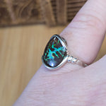 Green Lightning Koroit Boulder Opal Ring Size 8.5 – Sterling Silver