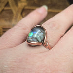 Rutile Quartz + Abalone Copper Ring sz 11 Copper - Natural Flash
