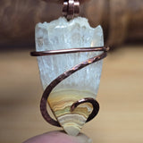 Crazy Lace Agate Pendant with Crystal Crown – Copper Setting