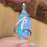 White Plume Agate Pendant – Sterling Silver + Rainbow Aurora Opal - Rock Your World 
